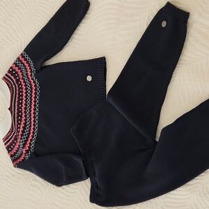 Navy Knit Sweater and Pants Set with Red Pattern